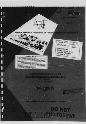 Primary view of object titled 'Development and Evaluation of High-Temperature Tungsten Alloys: Quarterly Report Number 2, January - March 1960'.
