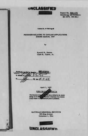 Primary view of object titled 'Progress Relating to Civilian Applications During March, 1957'.