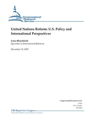Primary view of object titled 'United Nations Reform: U.S. Policy and International Perspectives'.