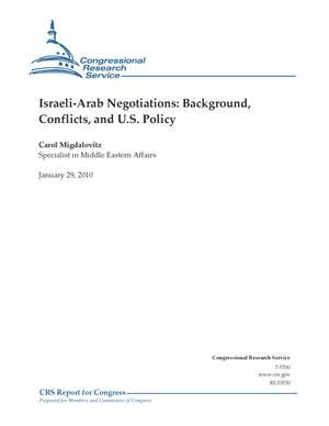 Primary view of object titled 'Israeli-Arab Negotiations: Background, Conflicts, and U.S. Policy'.