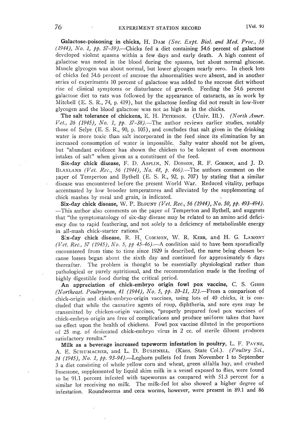 Experiment Station Record, Volume 93, July-December, 1945
                                                
                                                    76
                                                