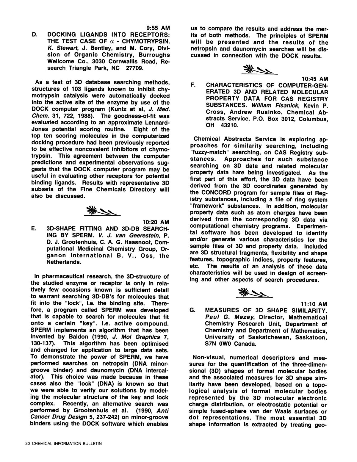 Chemical Information Bulletin, Volume 43, Number 2, Summer 1991
                                                
                                                    30
                                                