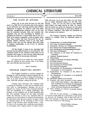 Primary view of object titled 'Chemical Literature, Volume 12, Number 1, Spring 1960'.