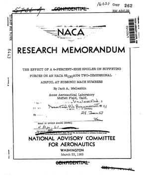 Primary view of object titled 'The Effect of a 4-Percent-High Spoiler on Buffeting Forces on a NACA 65(Sub 06)A004 Two-Dimensional Airfoil at Subsonic Mach Numbers'.