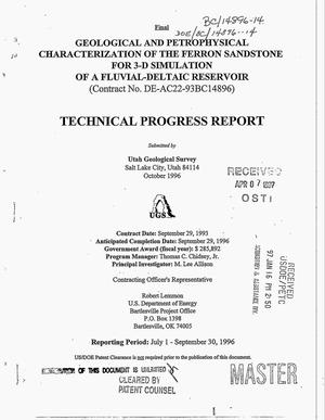 Primary view of object titled 'Geological and petrophysical characterization of the Ferron Sandstone for 3-D simulation of a fluvial-deltaic reservoir. Technical progress report, July 1, 1996--September 30, 1996'.