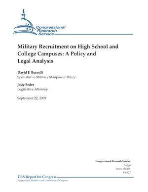 Primary view of object titled 'Military Recruitment on High School and College Campuses: A Policy and Legal Analysis'.