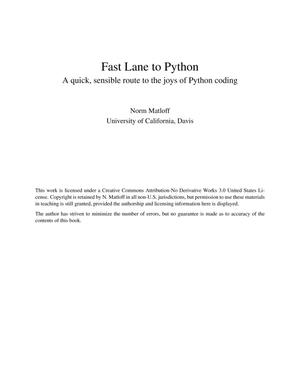 Primary view of object titled 'Fast Lane to Python: A Quick, Sensible Route to the Joys of Python Coding'.