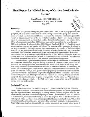 Primary view of object titled 'Final report for ''Global survey of carbon dioxide in the ocean'''.