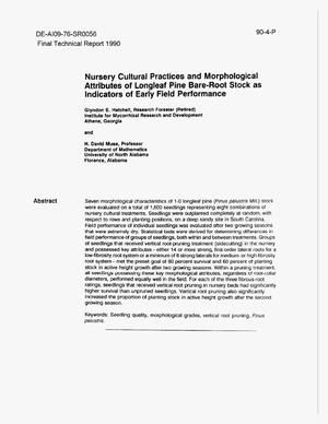 Primary view of object titled 'Nursery Cultural Practices and Morphological Attributes of Longleaf Pine Bare-Root Stock as Indicators of Early Field Performance'.