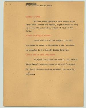 Primary view of object titled '[News Script: Moore receives annual award]'.