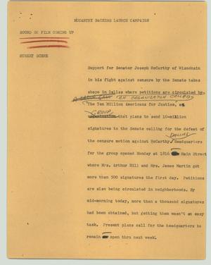 Primary view of object titled '[News Script: McCarthy backers launch campaign]'.