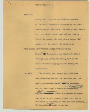Primary view of object titled '[News Script: Friday the 13th]'.