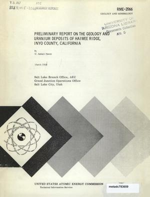 Primary view of object titled 'Preliminary Report on the Geology and Uranium Deposits of Haiwee Ridge, Inyo Country, California'.