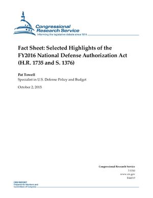 Primary view of object titled 'Fact Sheet: Selected Highlights of the FY2016 National Defense Authorization Act (H.R. 1735 and S. 1376)'.