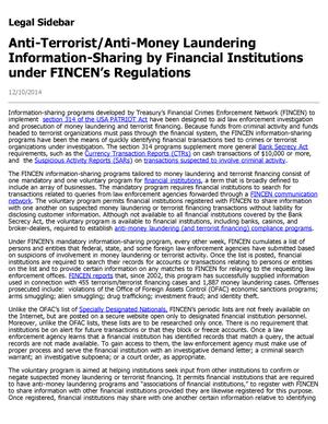 Primary view of object titled 'Anti-Terrorist/Anti-Money Laundering Information-Sharing by Financial Institutions under FINCEN's Regulations'.