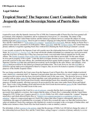 Primary view of object titled 'Tropical Storm? The Supreme Court Considers Double Jeopardy and the Sovereign Status of Puerto Rico'.