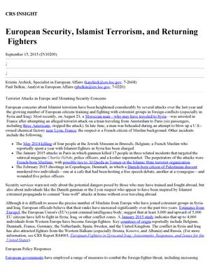 Primary view of object titled 'European Security, Islamist Terrorism, and Returning Fighters'.