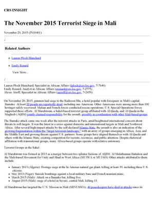 Primary view of object titled 'The November 2015 Terrorist Siege in Mali'.