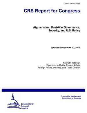 Primary view of object titled 'Afghanistan: Post-War Governance, Security, and U.S. Policy'.