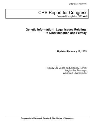 Primary view of object titled 'Genetic Information: Legal Issues Relating to Discrimination and Privacy'.