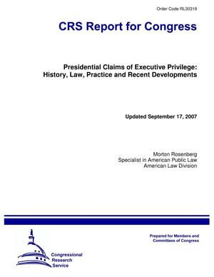 Primary view of object titled 'Presidential Claims of Executive Privilege: History, Law, Practice and Recent Developments'.