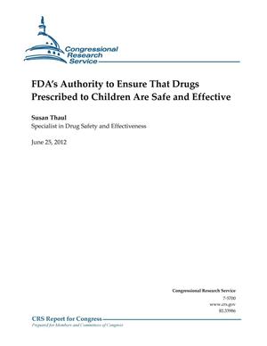 Primary view of object titled 'FDA’s Authority to Ensure That Drugs Prescribed to Children Are Safe and Effective'.