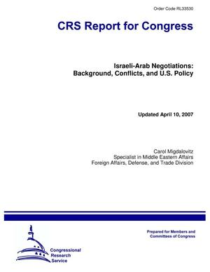 Primary view of object titled 'Israeli-Arab Negotiations: Background, Conflicts, and U.S. Policy'.