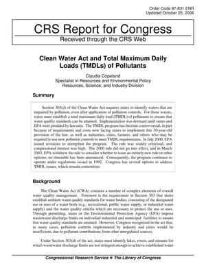 Primary view of object titled 'Clean Water Act and Total Maximum Daily Loads (TMDLs) of Pollutants'.