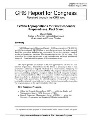 Primary view of object titled 'FY2004 Appropriations for First Responder Preparedness: Fact Sheet'.