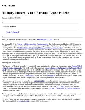 Primary view of object titled 'Military Maternity and Parental Leave Policies'.