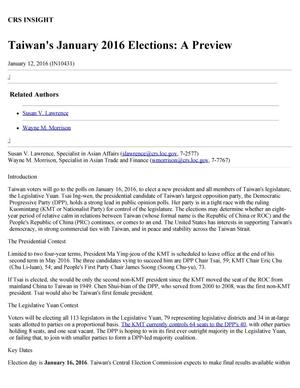 Primary view of object titled 'Taiwan's January 2016 Elections: A Preview'.