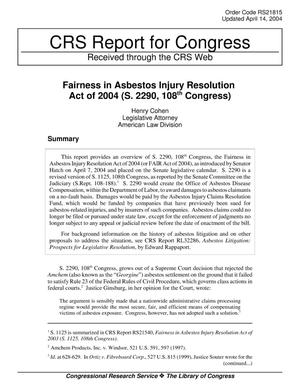 Primary view of object titled 'Fairness in Asbestos Injury Resolution Act of 2004 (S. 2290, 108th Congress)'.