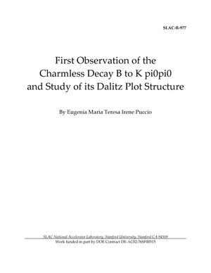 Primary view of object titled 'First observation of the Charmless Decay B to K pi0pi0 and Study of its Dalitz Plot Structure'.