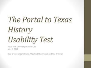 Primary view of object titled 'The Portal to Texas History Usability Test'.