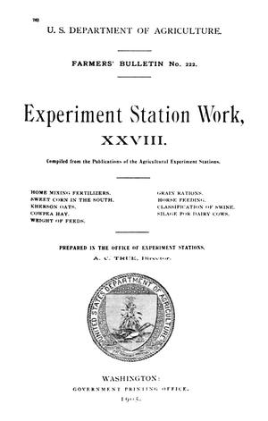 Primary view of object titled 'Experiment Station Work, [Volume] 28'.