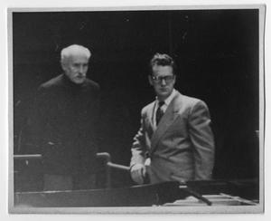 Primary view of object titled '[Photograph: Arturo Toscanini and Don Gillis]'.