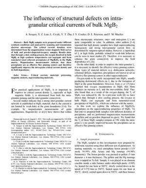 Primary view of object titled 'The influence of structural defects on intragranular critical currents of bulk MgB[sub 2].'.