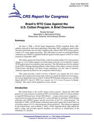 Primary view of object titled 'Brazil's WTO Case Against the U.S. Cotton Program: A Brief Overview'.