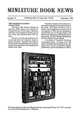 Primary view of object titled 'Miniature Book News, Number 74, September 1992'.