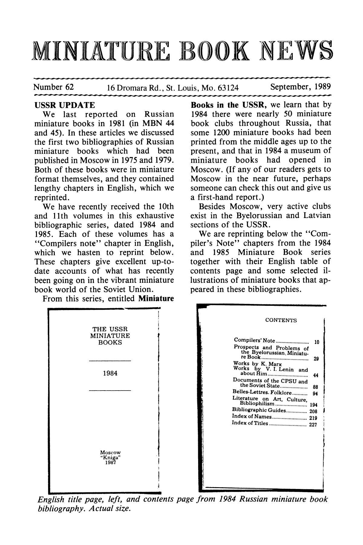 Miniature Book News, Number 62, September 1989
                                                
                                                    1
                                                