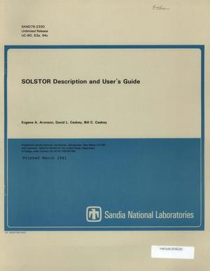 Primary view of object titled 'SOLSTOR Description and User's Guide'.
