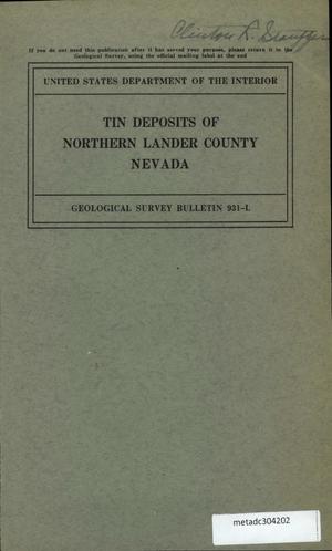 Primary view of object titled 'Tin Deposits of Northern Lander County, Nevada'.