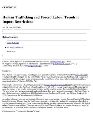 Primary view of object titled 'Human Trafficking and Forced Labor: Trends in Import Restrictions'.