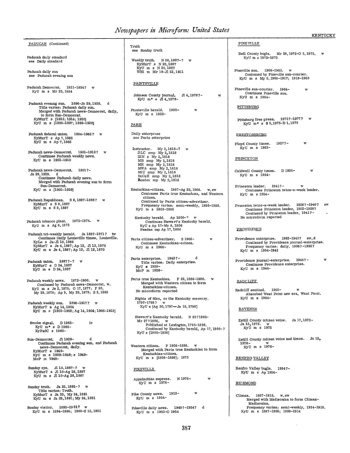 Library of Congress Catalogs: Newspapers in Microform, United States, 1948-1983, Volume 1 A-O
                                                
                                                    387
                                                