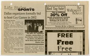Primary view of object titled '[Clipping: Dallas organizers formally bid to host Gay Games in 2002]'.