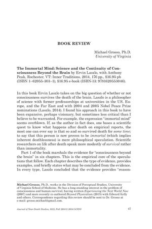 Primary view of object titled 'Book Review: The Immortal Mind: Science and the Continuity of Consciousness Beyond the Brain'.