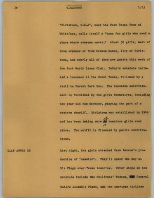 Primary view of object titled '[News Script: Girlstown]'.