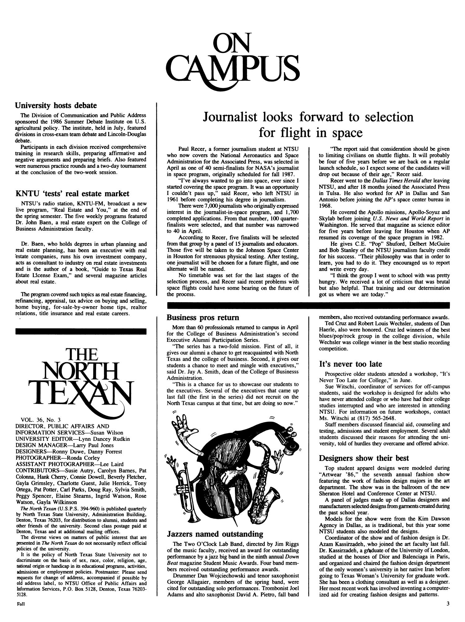 The North Texan, Volume 36, Number 3, Fall 1986
                                                
                                                    3
                                                