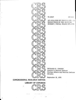 Primary view of object titled 'An Analysis of Congressional Reductions in the Defense Budget; Fiscal Years 1971-1976'.
