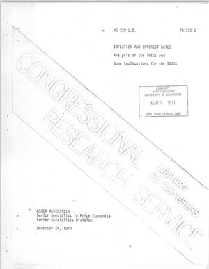 Primary view of object titled 'Inflation and Interest Rates: Analysis of the 1960s and Some Implications for the 1970s'.